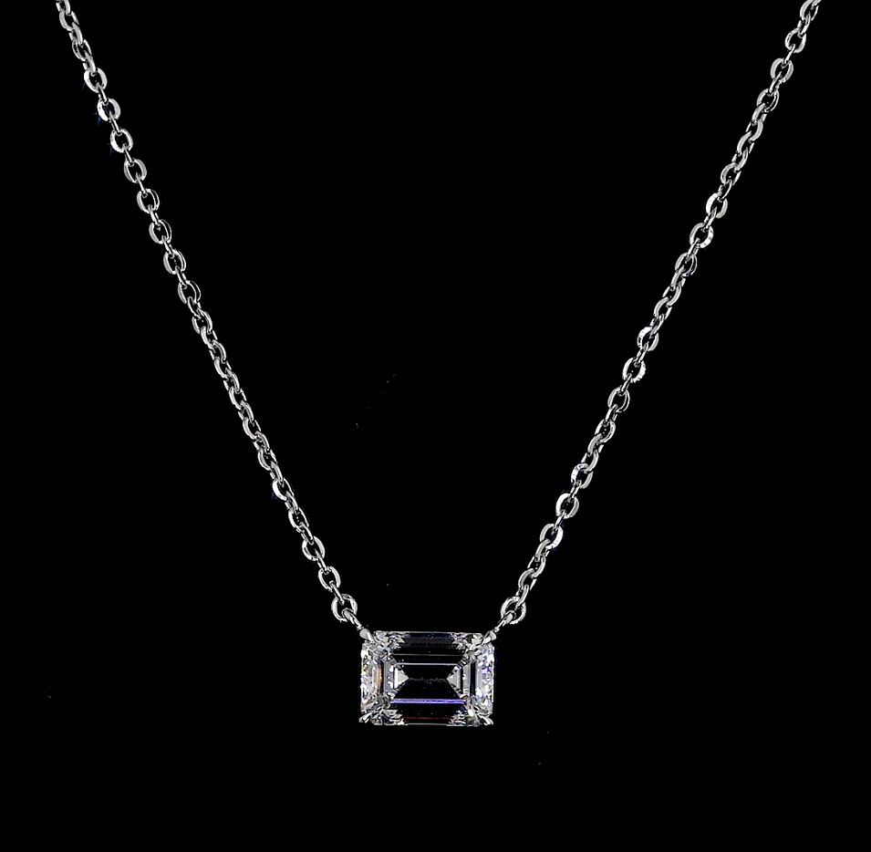 1.02 Cts 14k White Gold Emerald Shape Solitaire Pendant - Video