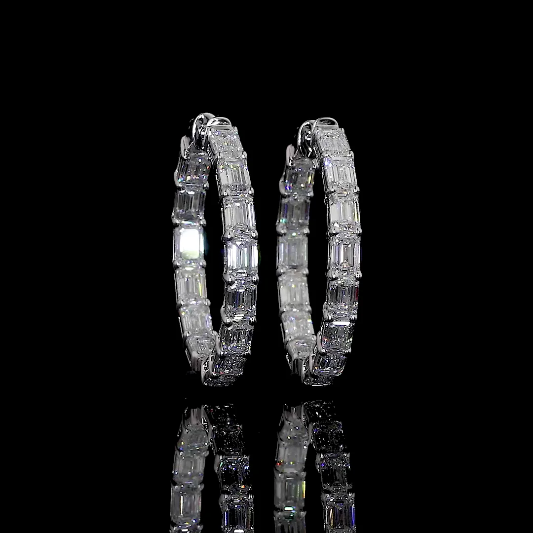 5.5 Cts 14k White Gold Emerald Shape Hoops Earring - Video