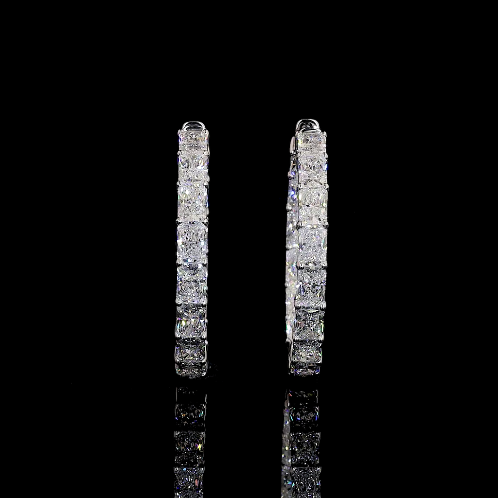 9.6 Cts 14k White Gold Radiant Shape Hoops Earring - Video
