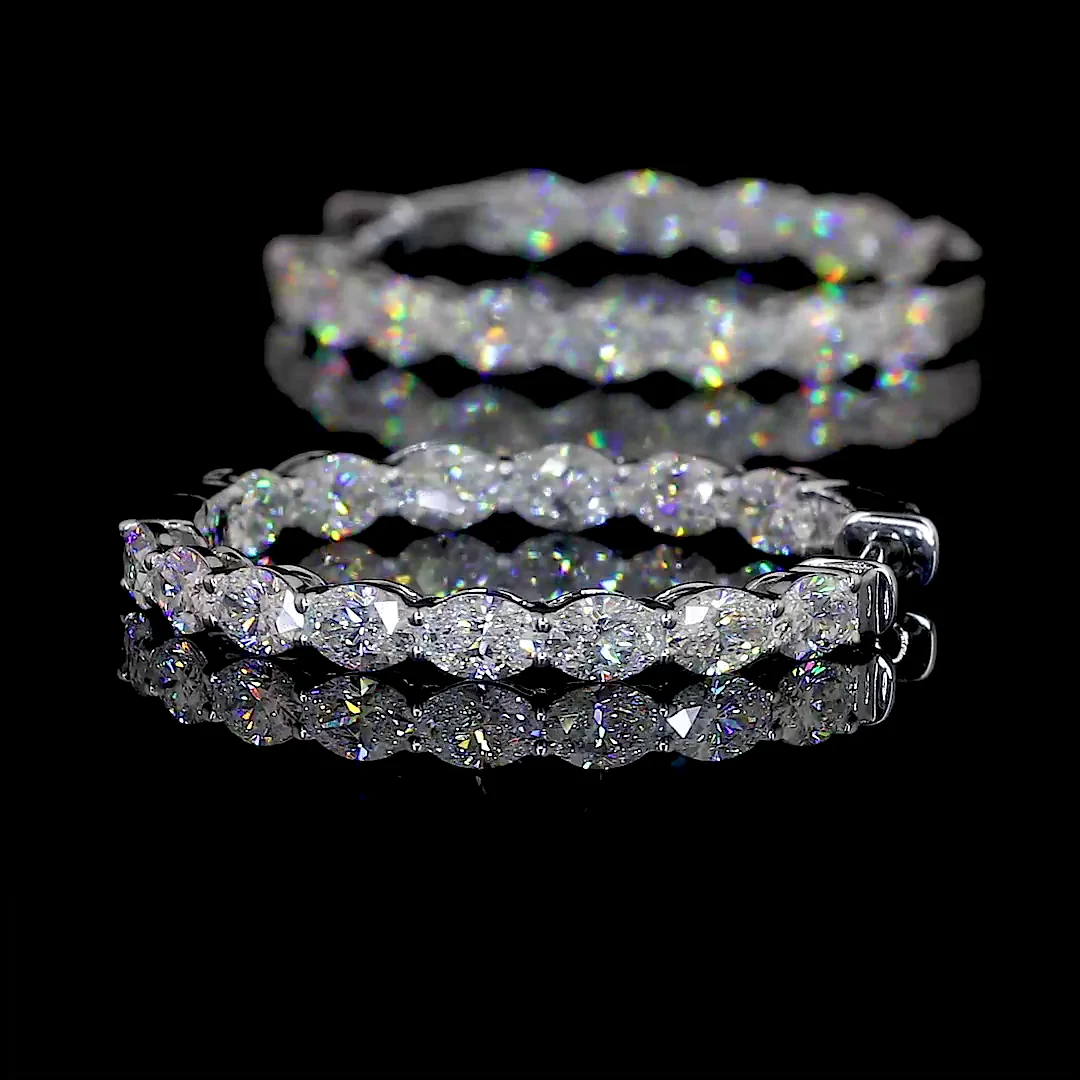 3.12 Cts 14k White Gold Oval Shape Hoops Earring - Image 4