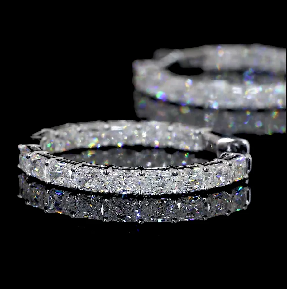 3.41 Cts 14k White Gold Radiant Shape Hoops Earring - Image 4