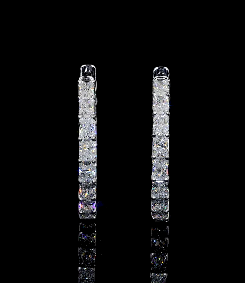 3.41 Cts 14k White Gold Radiant Shape Hoops Earring - Video