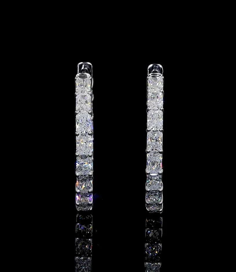 3.41 Cts 14k White Gold Radiant Shape Hoops Earring - Video