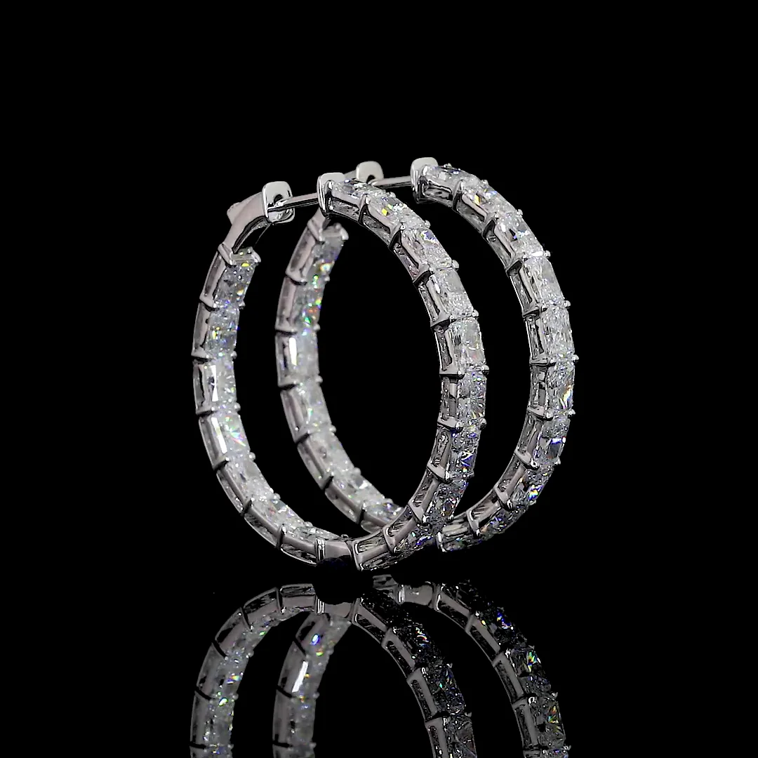 7.26 Cts 14k White Gold Radiant Shape Hoops Earring - Image 2