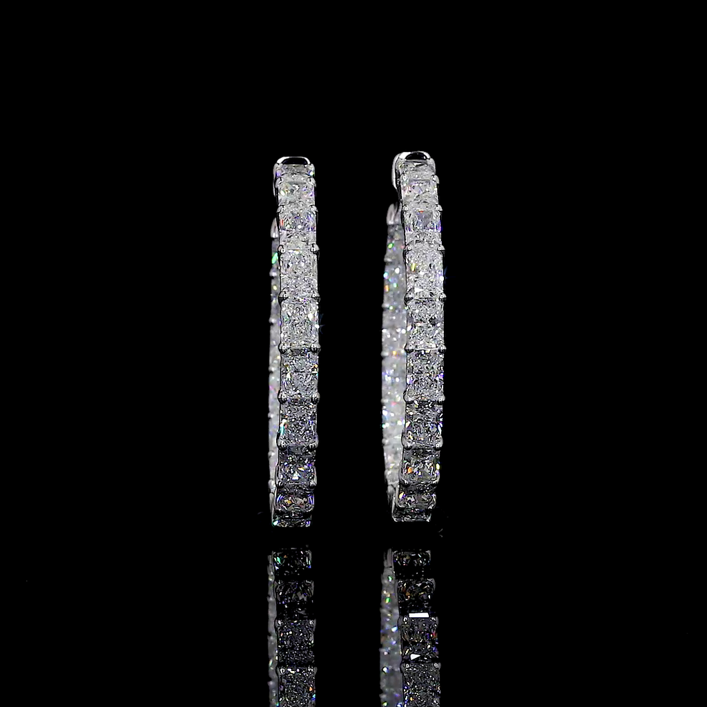 7.26 Cts 14k White Gold Radiant Shape Hoops Earring - Video