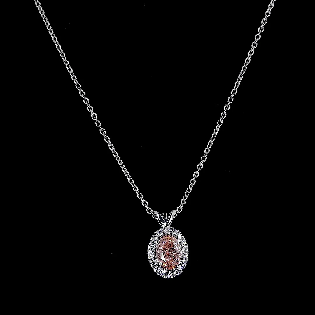 0.81 Cts 14k White Gold Oval Shape Halo Pendant - Video