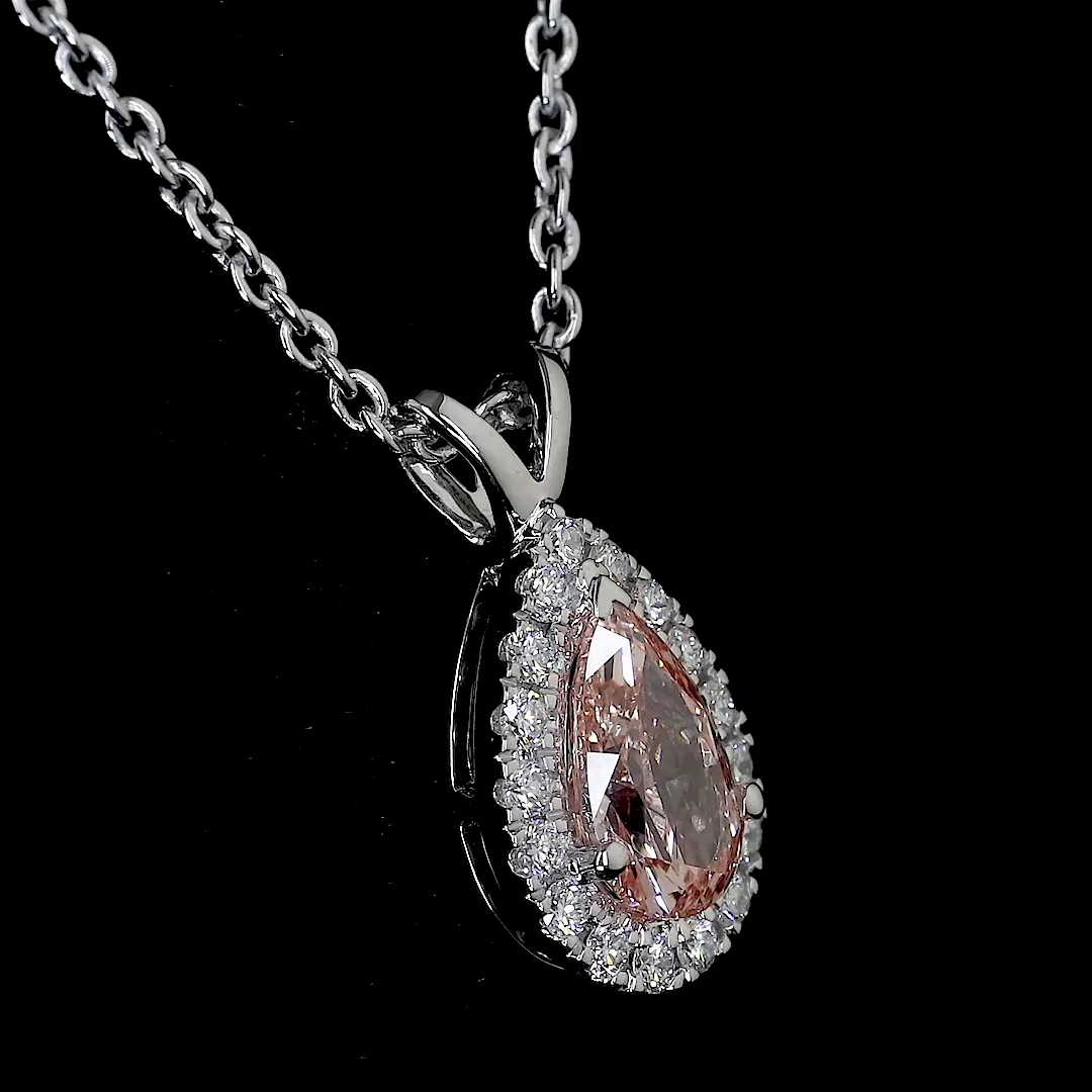 0.62 Cts 14k White Gold Pear Shape Halo Pendant - Image 2