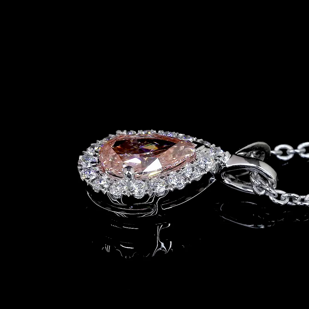0.62 Cts 14k White Gold Pear Shape Halo Pendant - Image 4