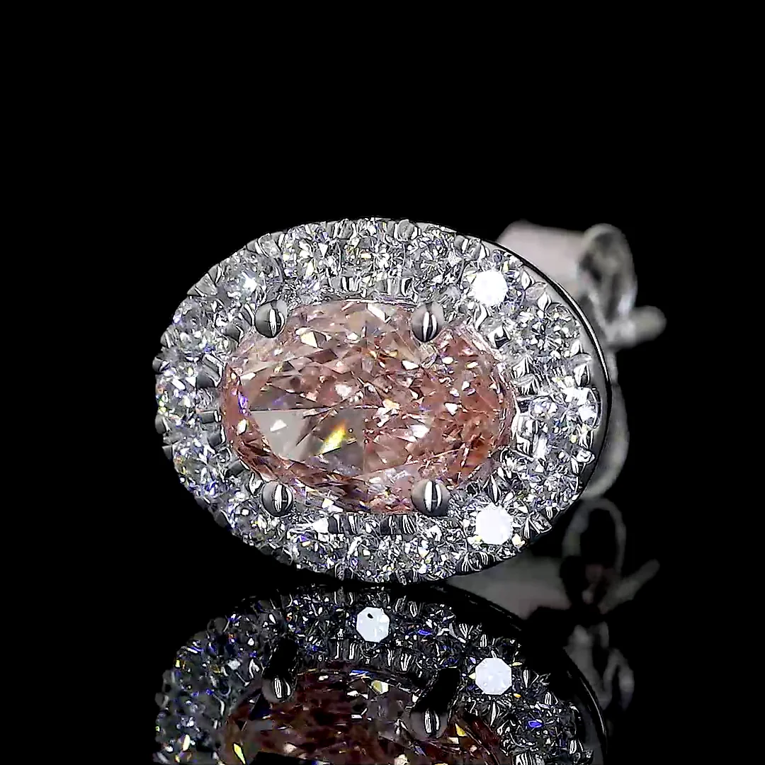 0.86 Cts 14k White Gold Oval Shape Halo Studs Earring - Image 3