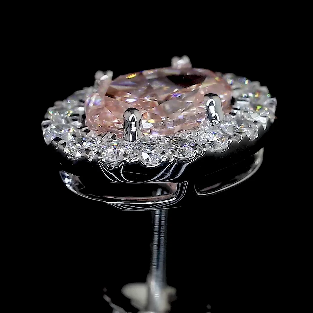 0.86 Cts 14k White Gold Oval Shape Halo Studs Earring - Image 4