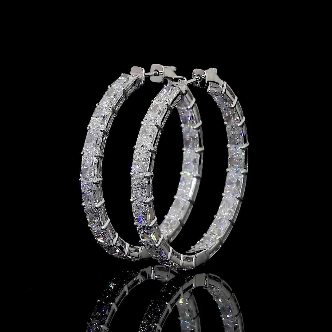 12.29 Cts 14k White Gold Radiant Shape Hoops Earring - Video