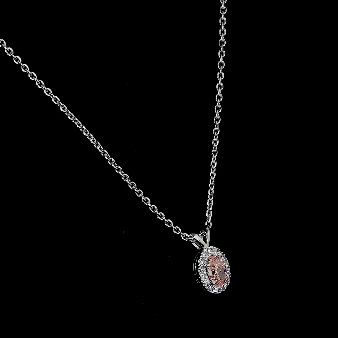 0.44 Cts 14k White Gold Oval Shape Halo Pendant - Video