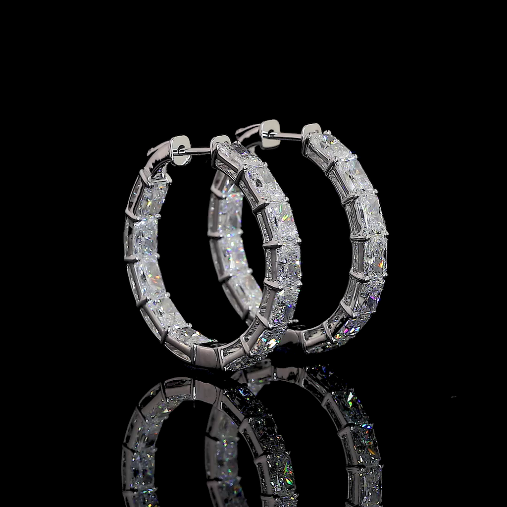 7.75 Cts 14k White Gold Radiant Shape Hoops Earring - Video