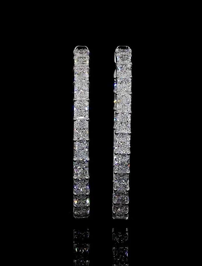 8.88 Cts 14k White Gold Radiant Shape Hoops Earring - Image 3