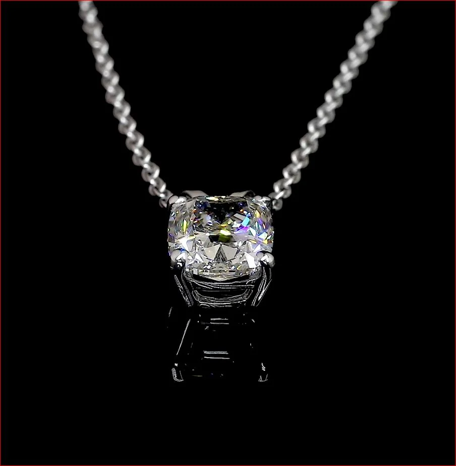 1.06 Cts 14k White Gold Cushion Modified Shape Solitaire Pendant - Image 4