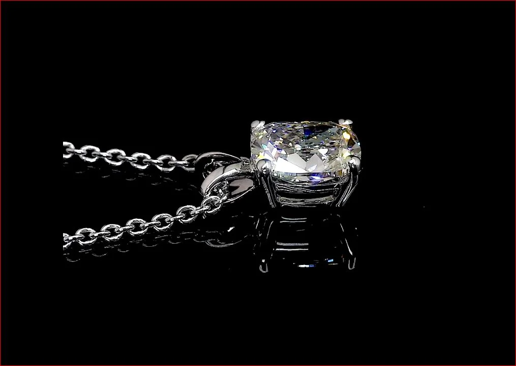 0.9 Cts 14k White Gold Cushion Brilliant Shape Solitaire Pendant - Image 3