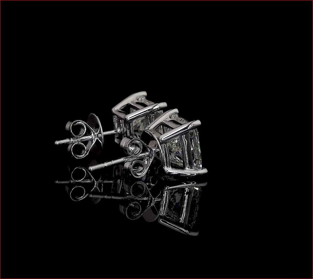 5.27 Cts 14k White Gold Princess Shape Studs Earring - Image 4