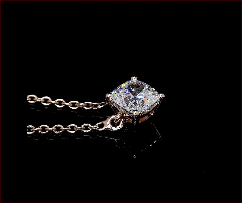 0.76 Cts 14k Rose Gold Cushion Shape Solitaire Pendant - Image 2
