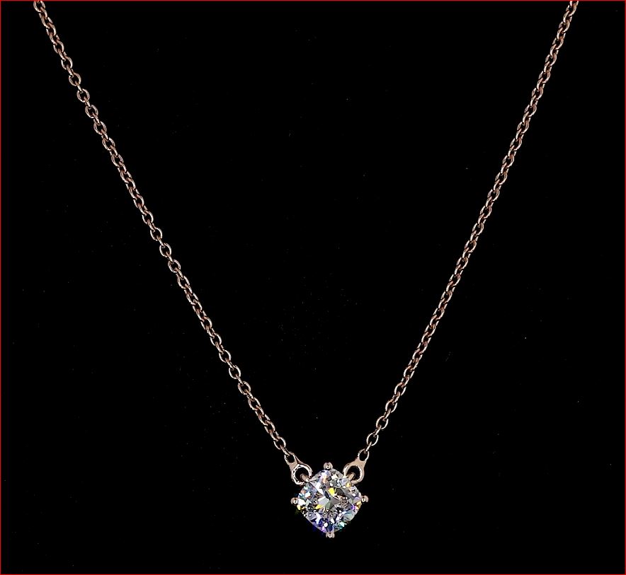 0.76 Cts 14k Rose Gold Cushion Shape Solitaire Pendant - Video