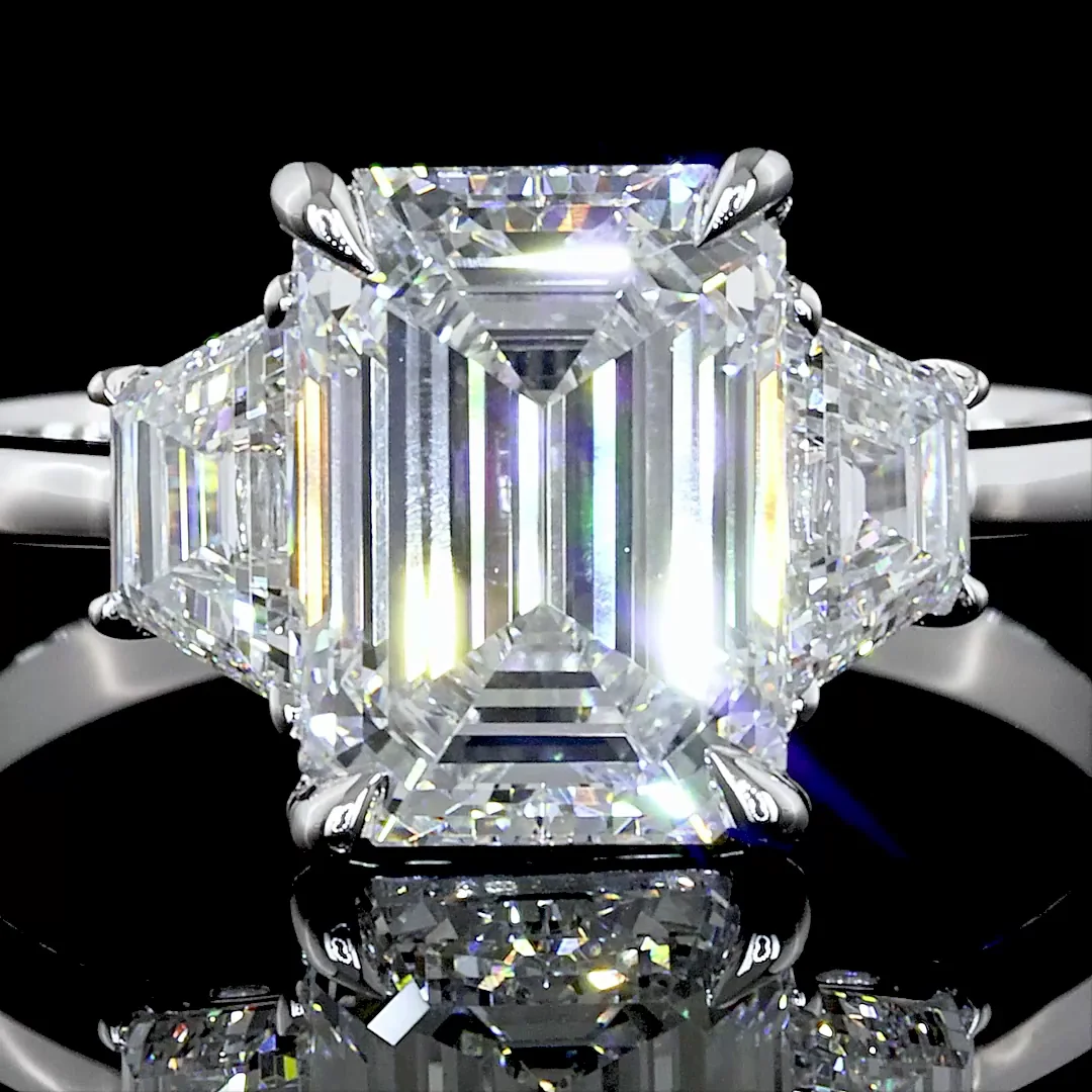 6.23 Cts 14k White Gold Emerald Shape 3 Stones Ring - Image 3