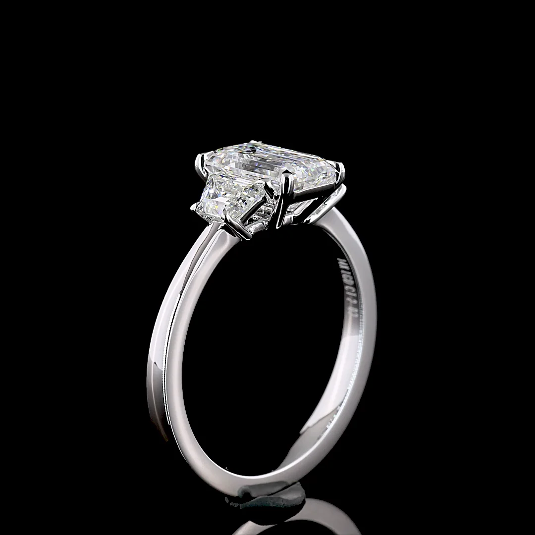 1.48 Cts 14k White Gold Emerald Shape 3 Stones Ring - Image 4