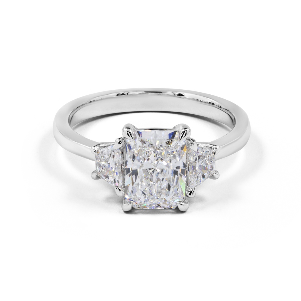 5.19 Cts 14k White Gold Radiant Shape 3 Stones Ring - Video