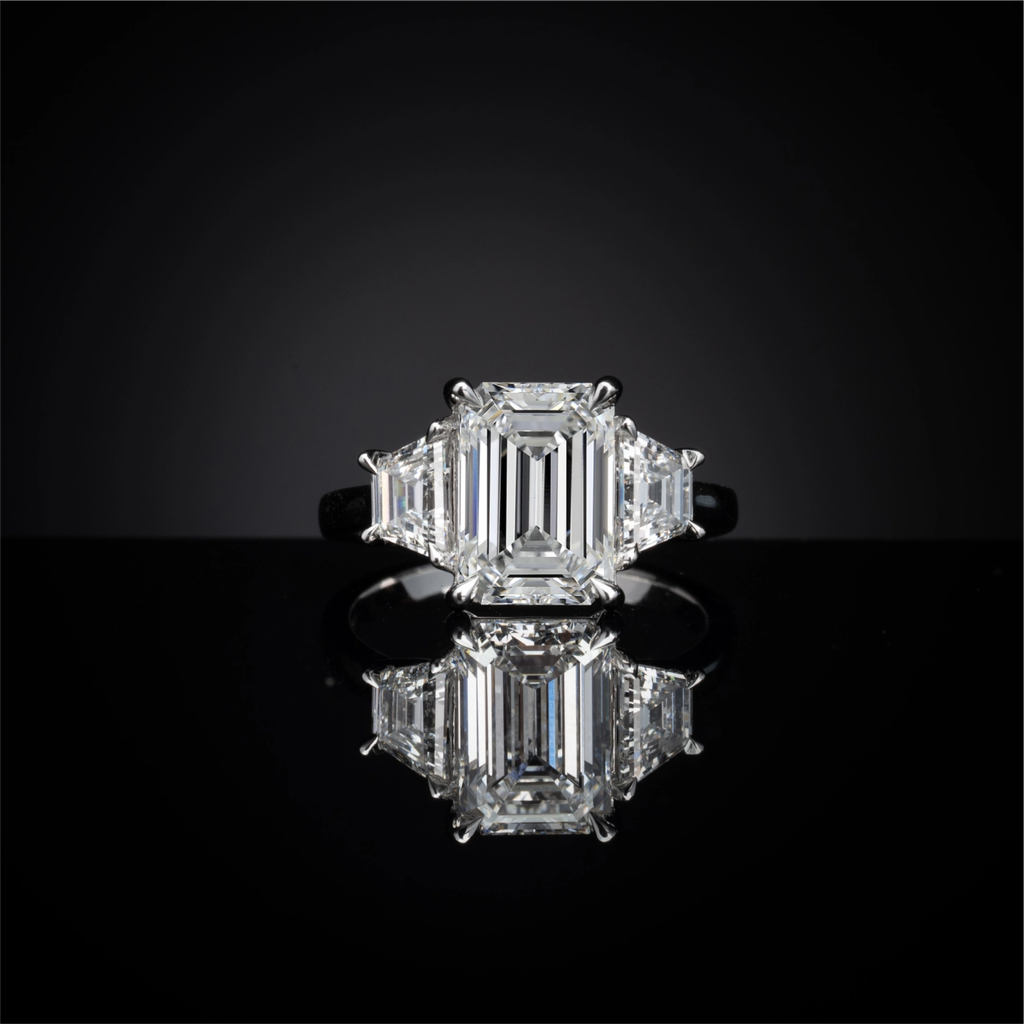10.74 Cts 14k White Gold Emerald Shape 3 Stones Ring - Video