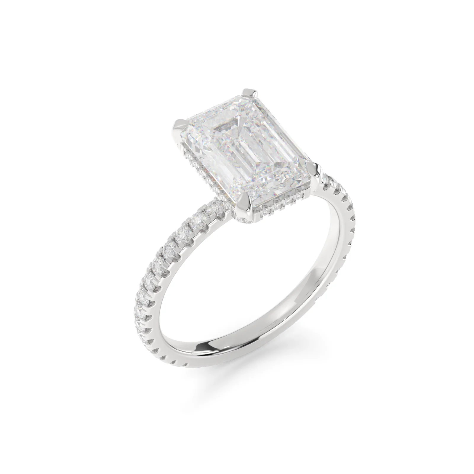 1.43 Cts 14k White Gold Emerald Shape Hidden Halo Ring - Image 4