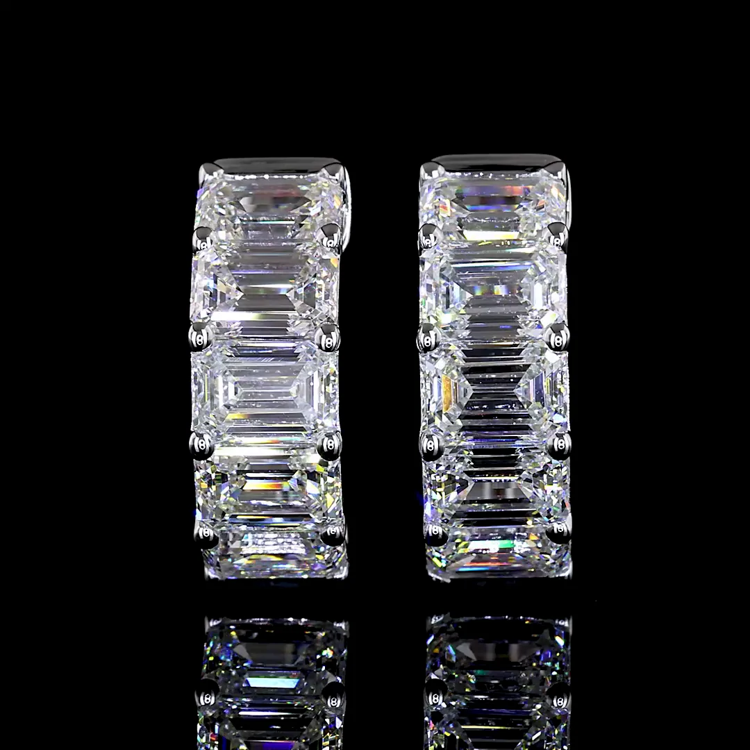 3.2 Cts 14k White Gold Emerald Shape Huggies Earring