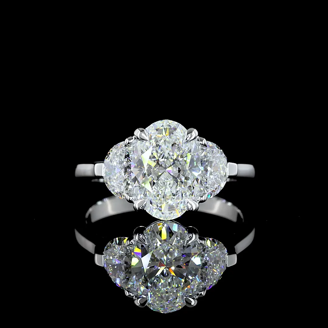 2.95 Cts 14k White Gold Oval Shape 3 Stones Ring