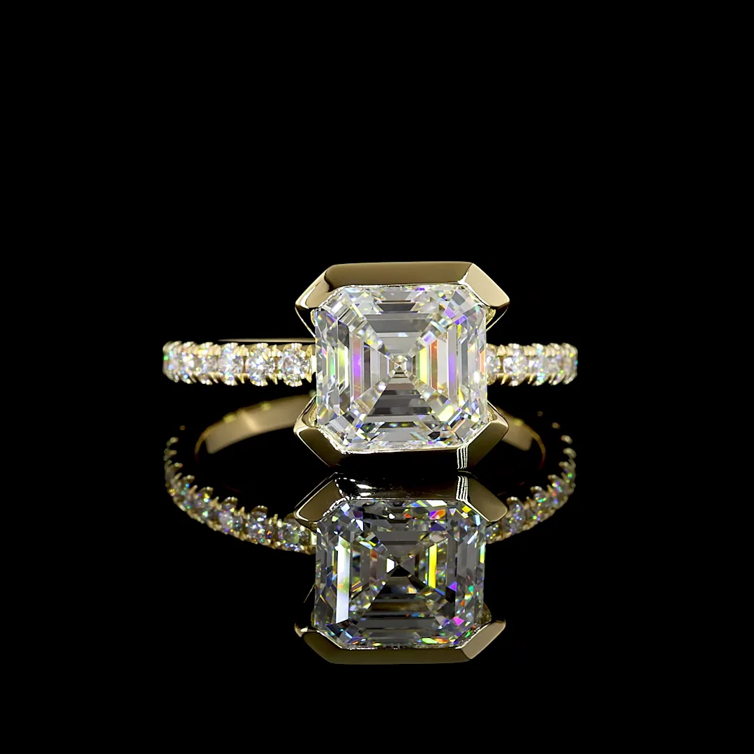 3.41 Cts 14k Yellow Gold Asscher Shape Hidden Halo Ring