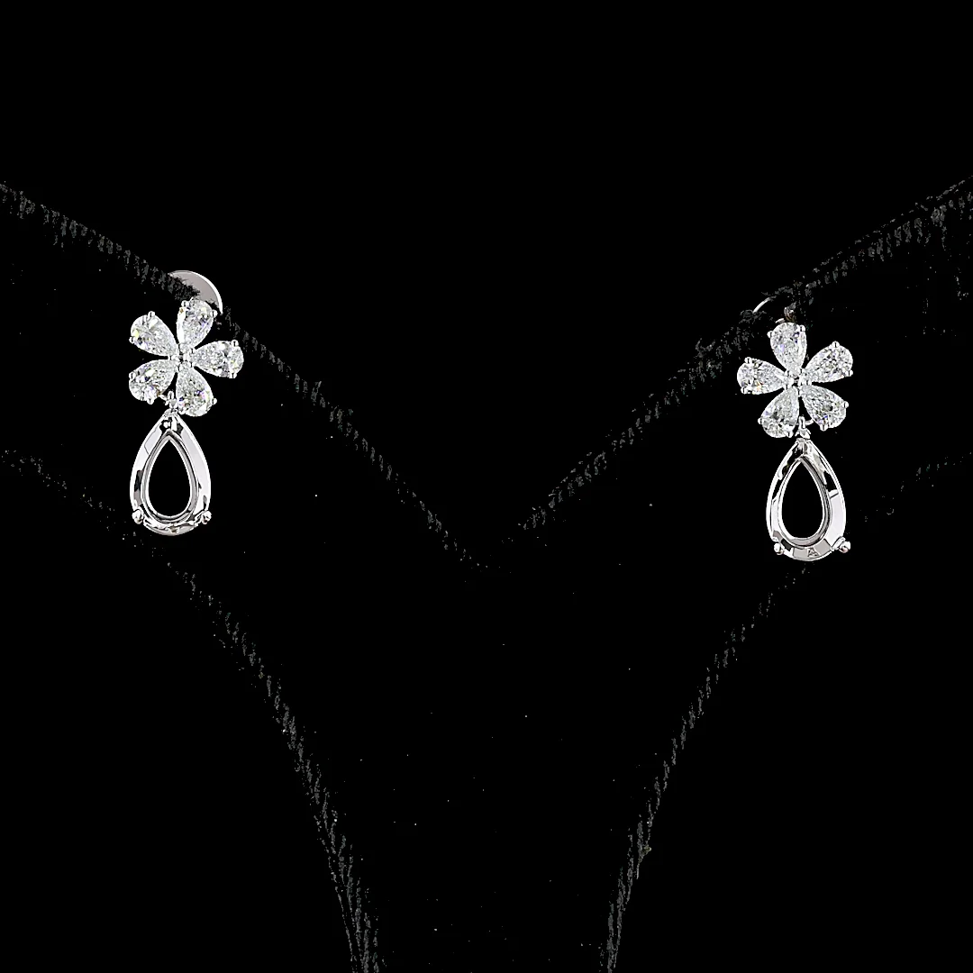 0.75 Cts 18k White Gold Pear Shape Hanging Earring