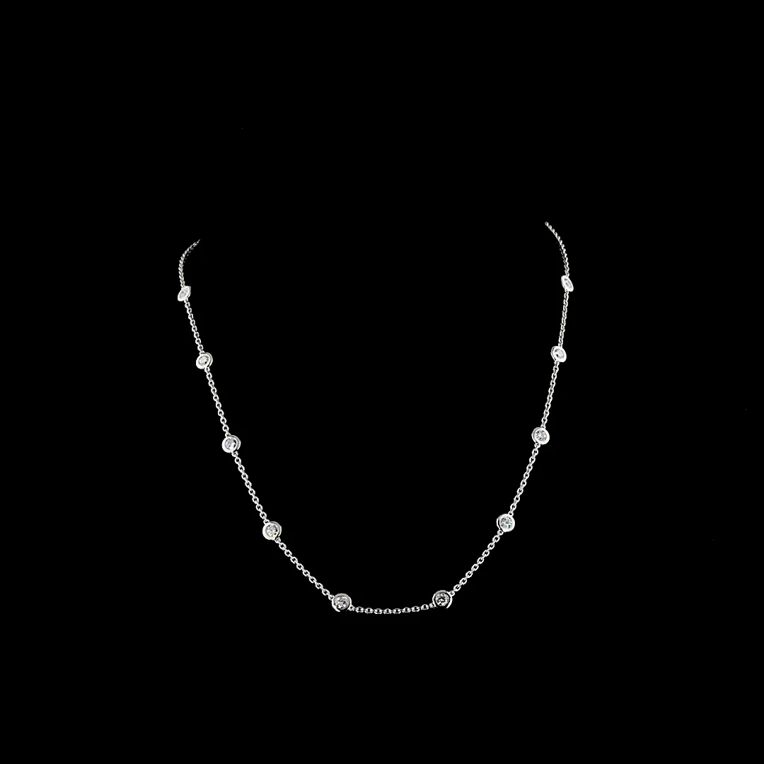 1.53 Cts 14k White Gold Round Shape Station Necklace