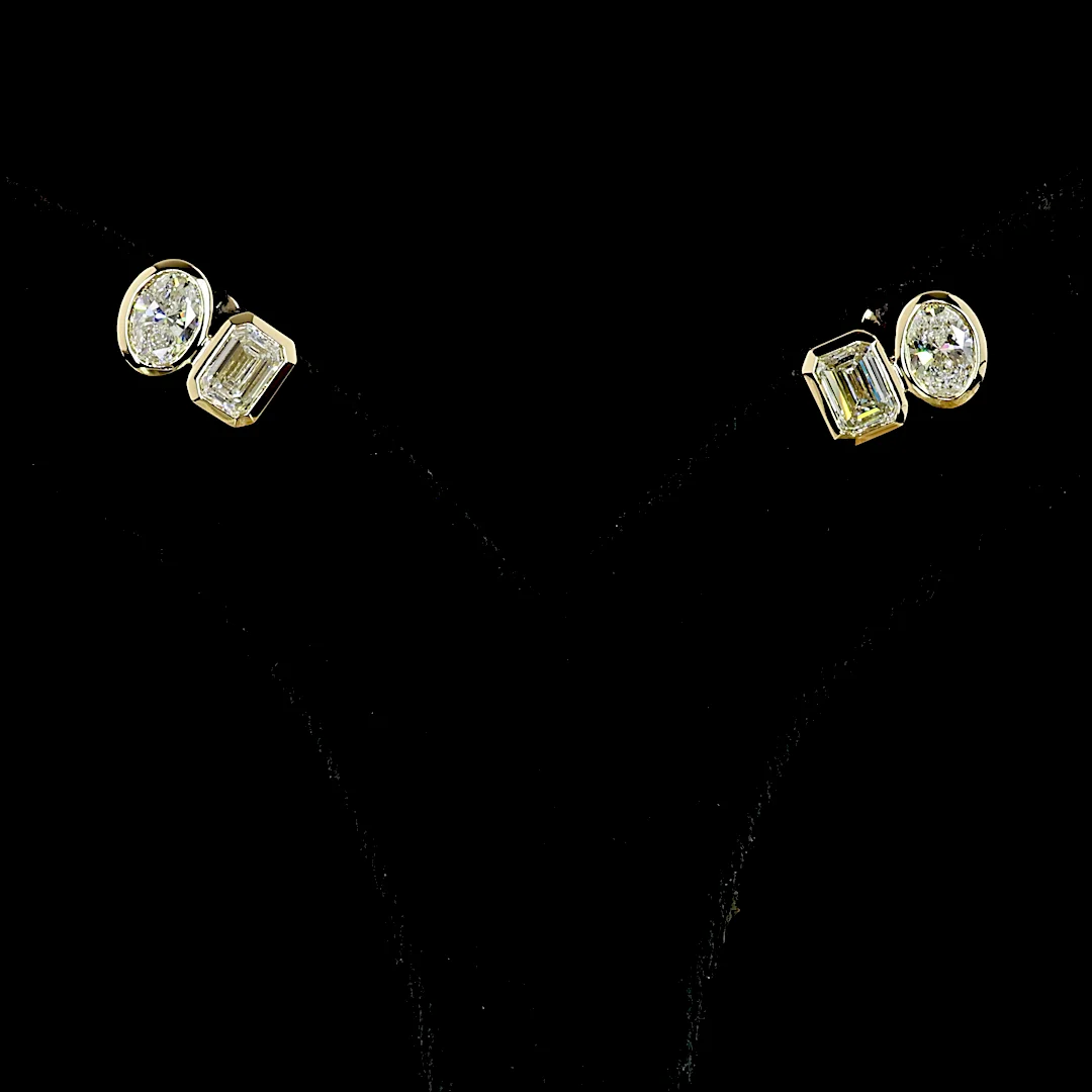 1.92 Cts 14k Yellow Gold Mix Shape Studs Earring