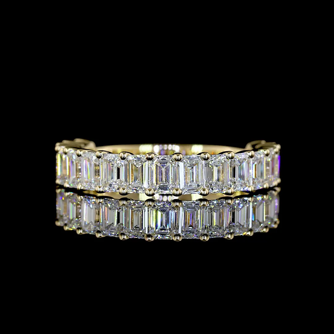2.01 Cts 14k Yellow Gold Emerald Shape 3/4 Band Eternity Band