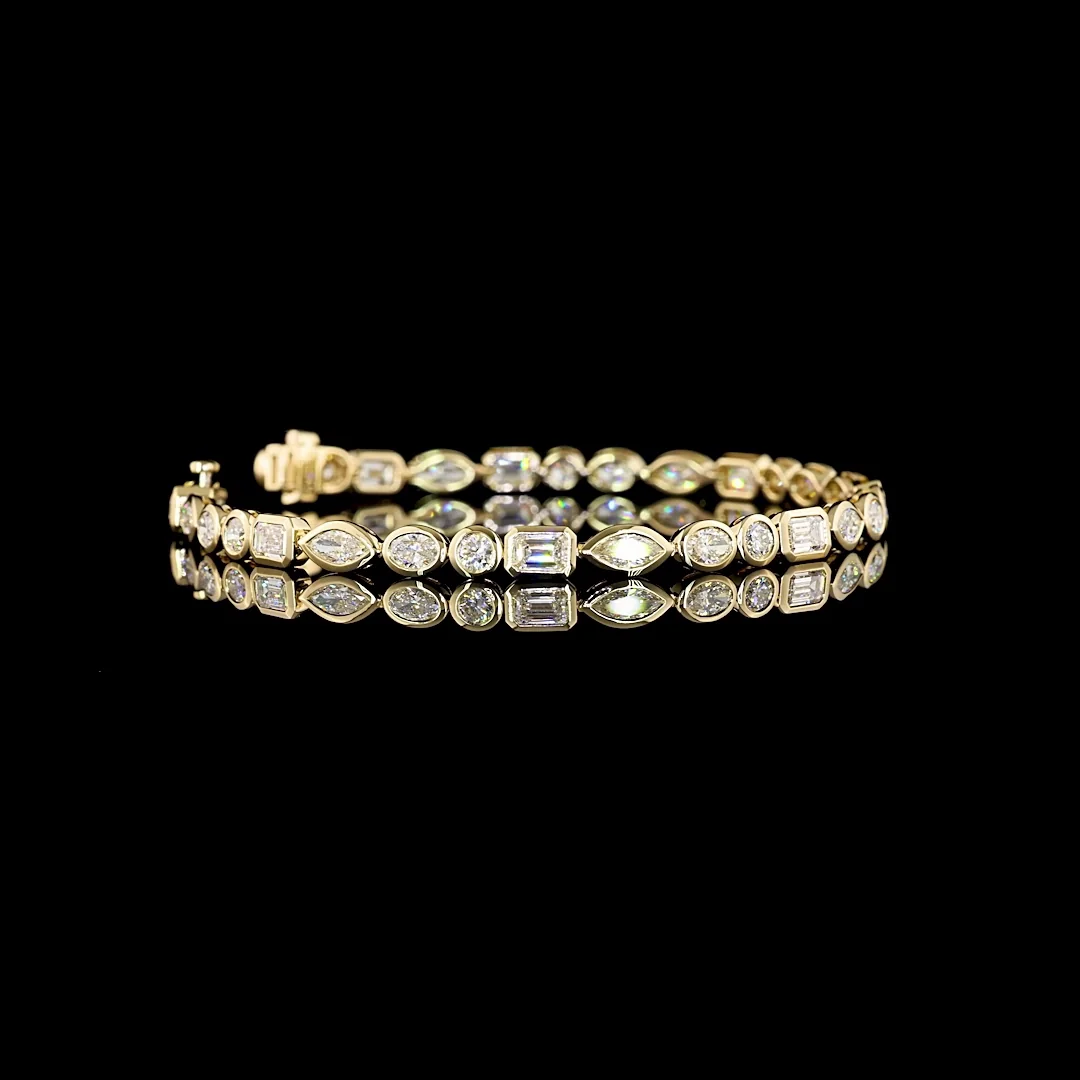 6.35 Cts 14k Yellow Gold Mix Shape Tennis Bracelet