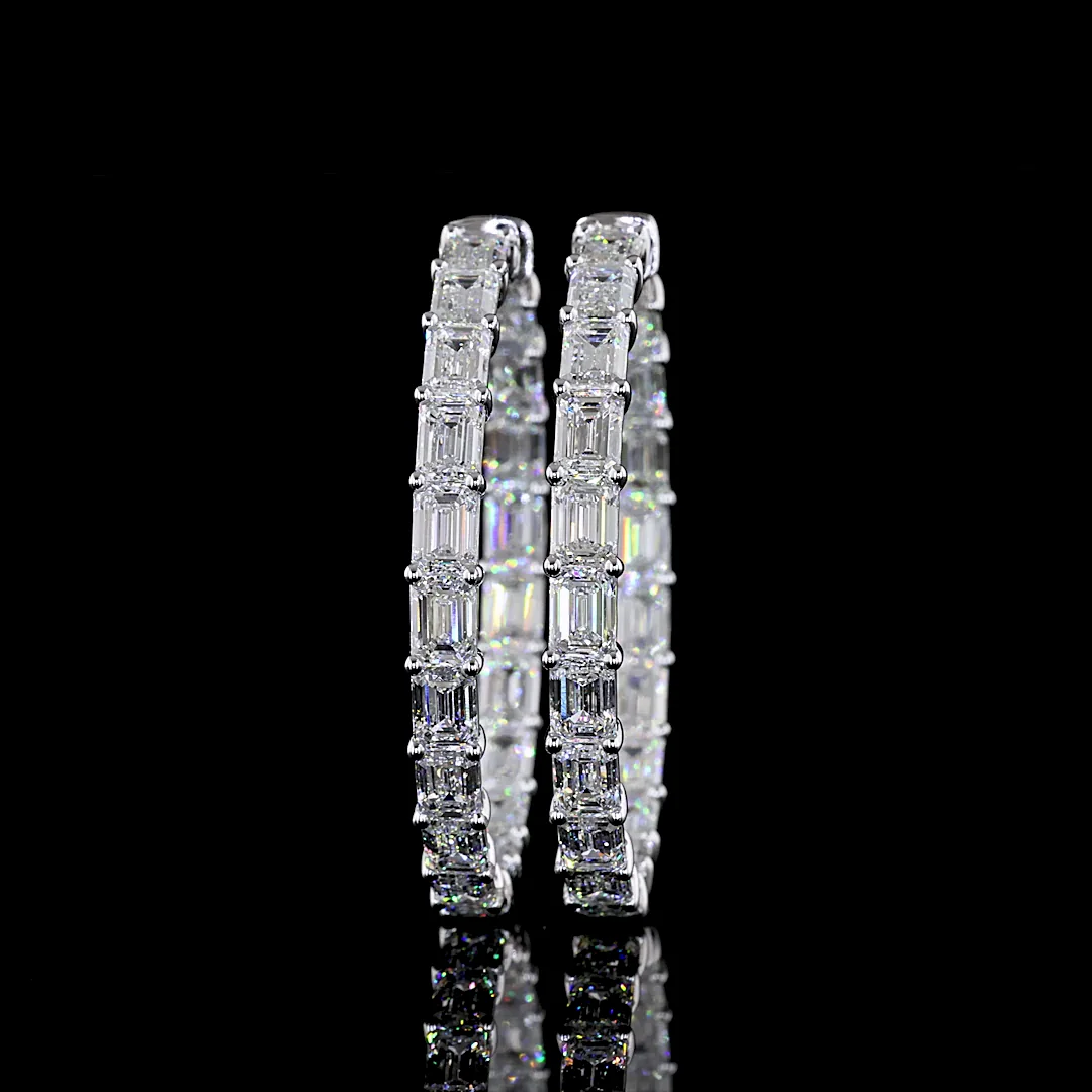 13.58 Cts 14k White Gold Emerald Shape Hoops Earring