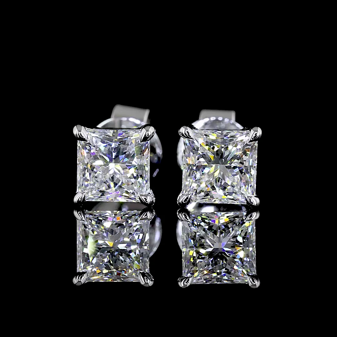 1.53 Cts 18k White Gold Princess Shape Studs Earring