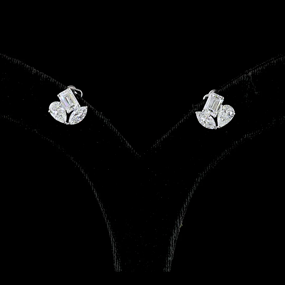 2.97 Cts 14k White Gold Mix Shape Studs Earring