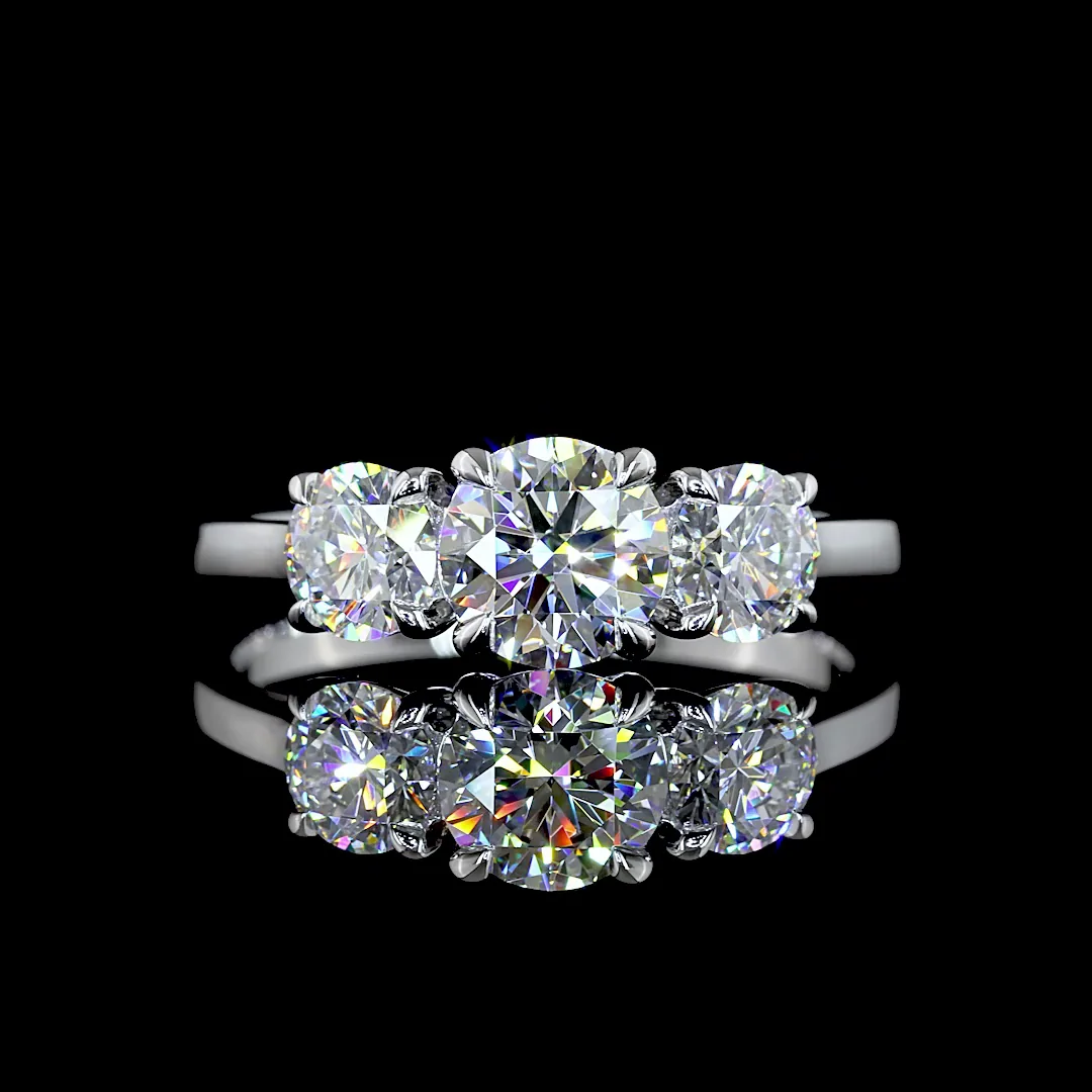 1.54 Cts 14k White Gold Round Shape 3 Stones Ring