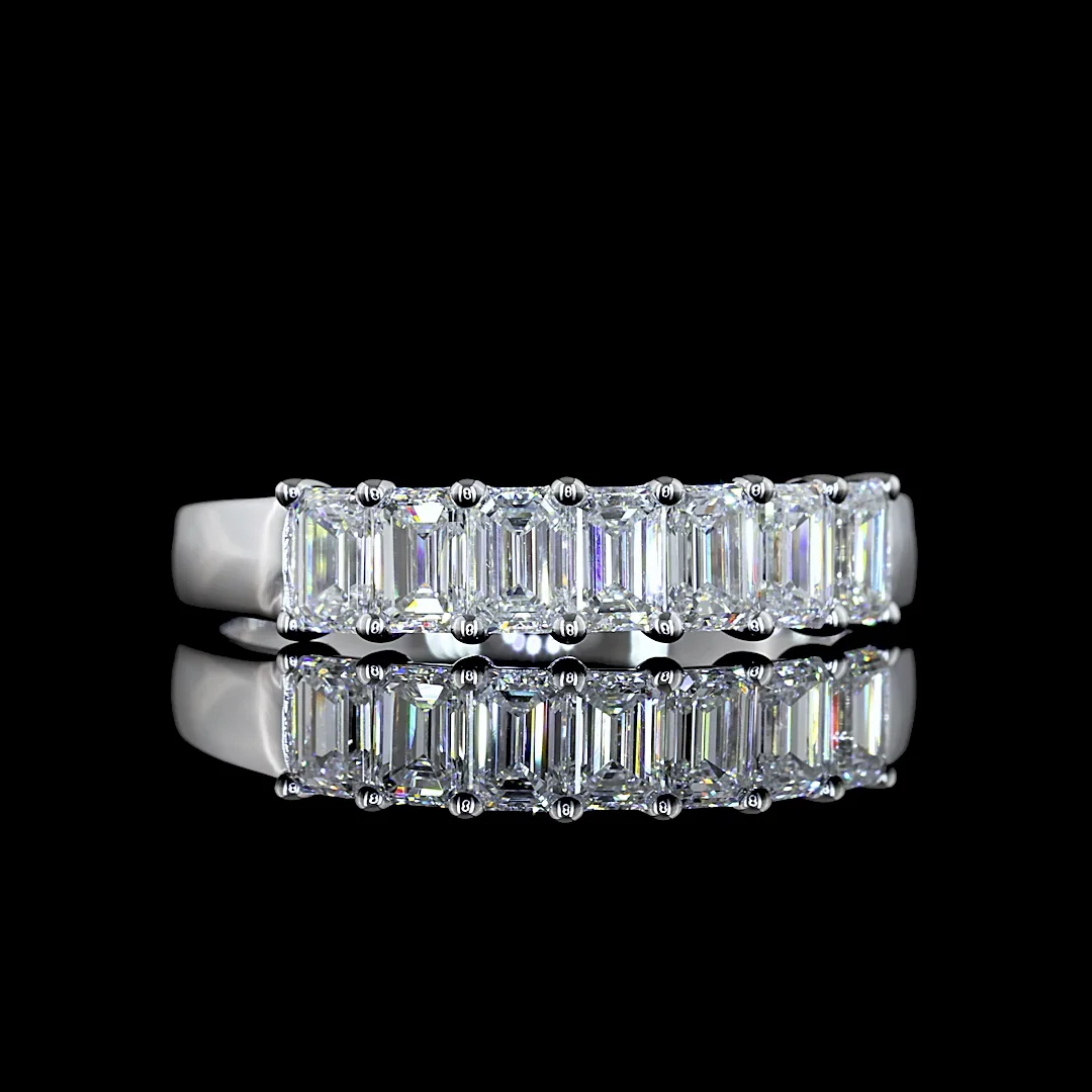 1 Cts 14k White Gold Emerald Shape 7 Stones Eternity Band