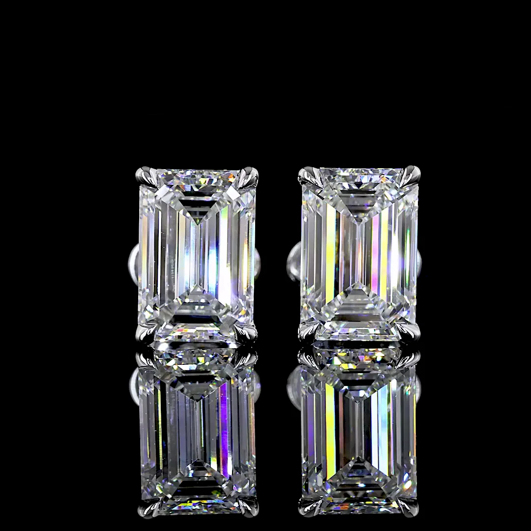 4.09 Cts 14k White Gold Emerald Shape Studs Earring