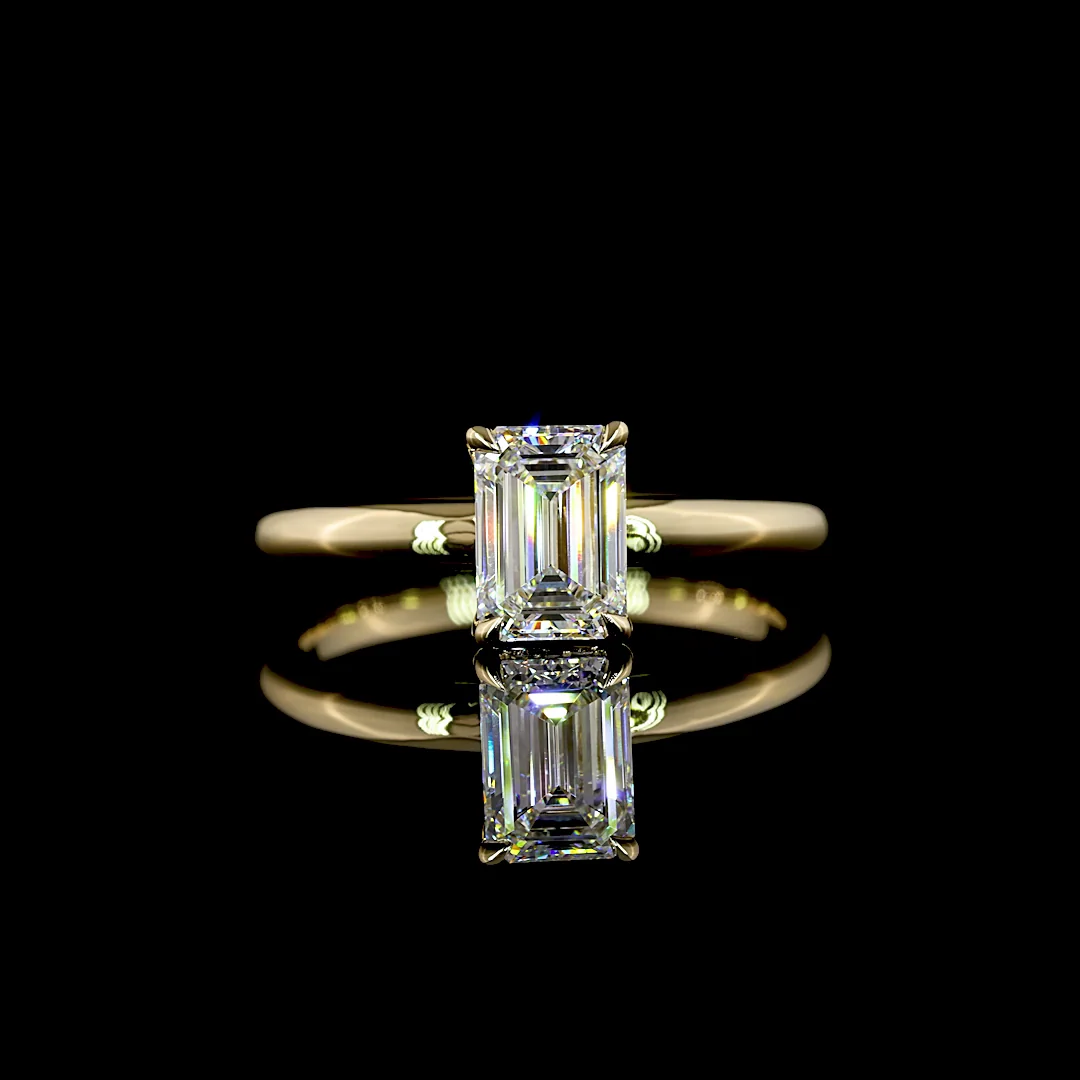1.05 Cts 14k Yellow Gold Emerald Shape Hidden Halo Ring