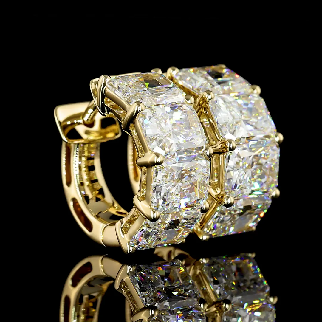 6.03 Cts 14k Yellow Gold Radiant Shape Huggies Earring