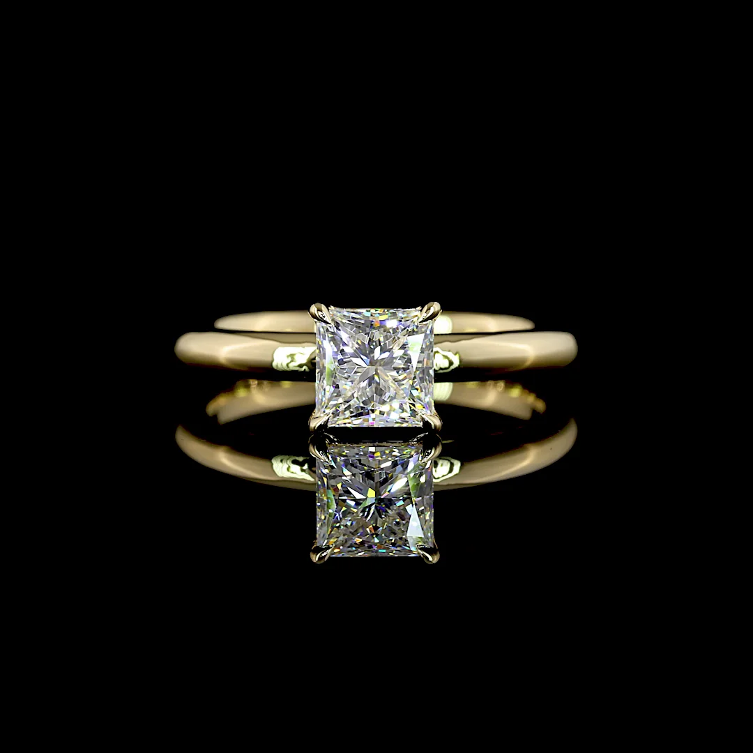 1.01 Cts 14k Yellow Gold Princess Shape Solitaire Ring