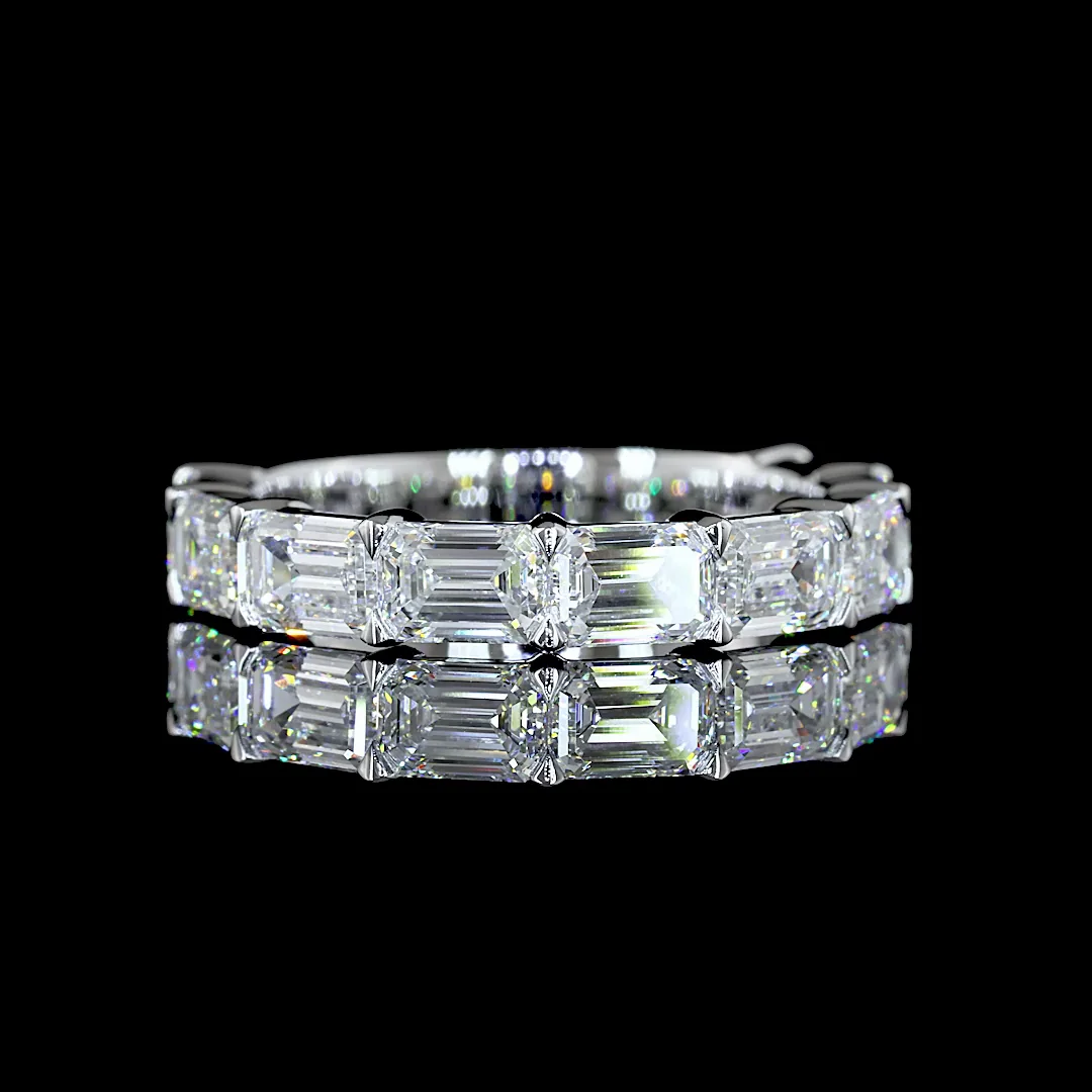 3.09 Cts 14k White Gold Emerald Shape 3/4 Band Eternity Band