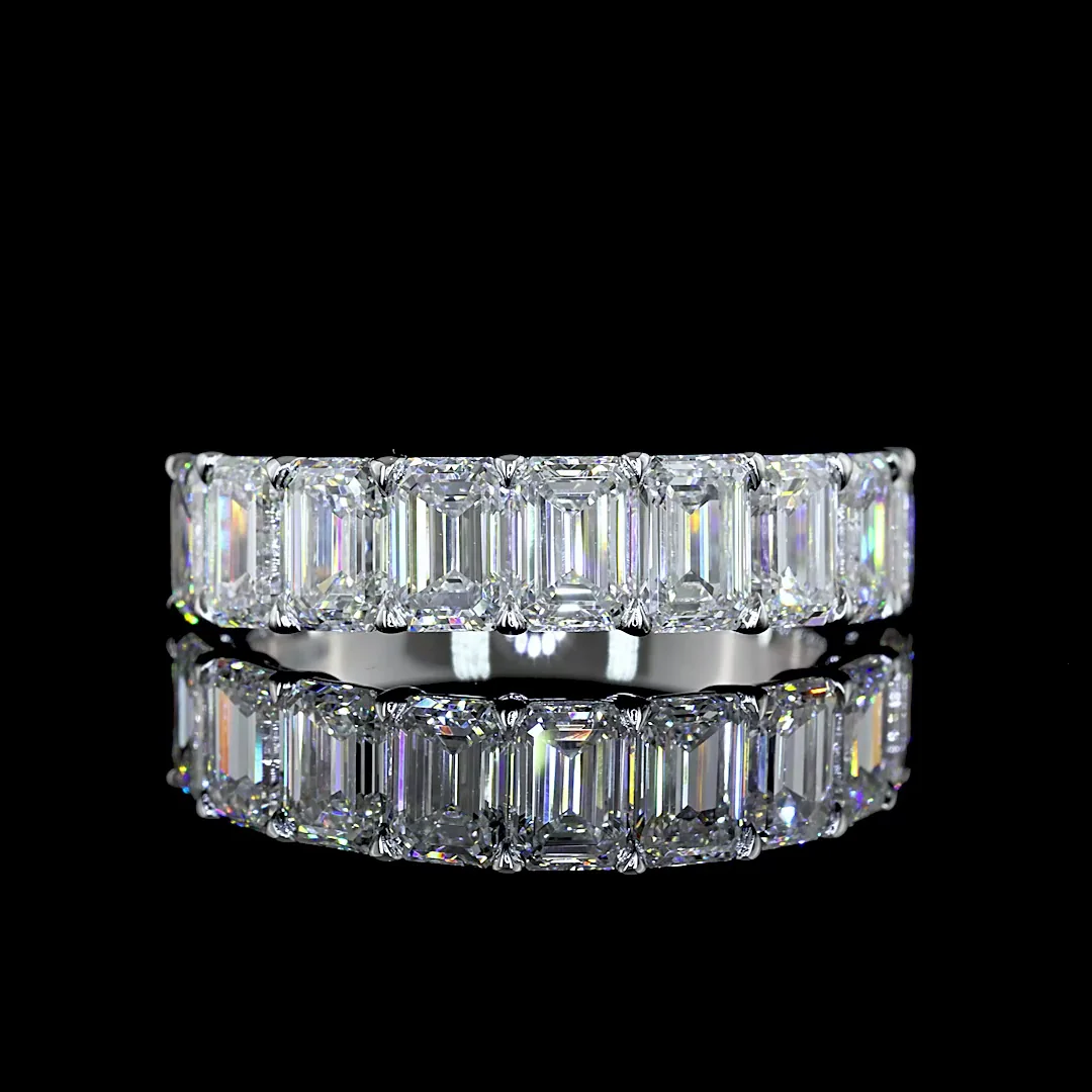 3.25 Cts 14k White Gold Emerald Shape Half Eternity Eternity Band