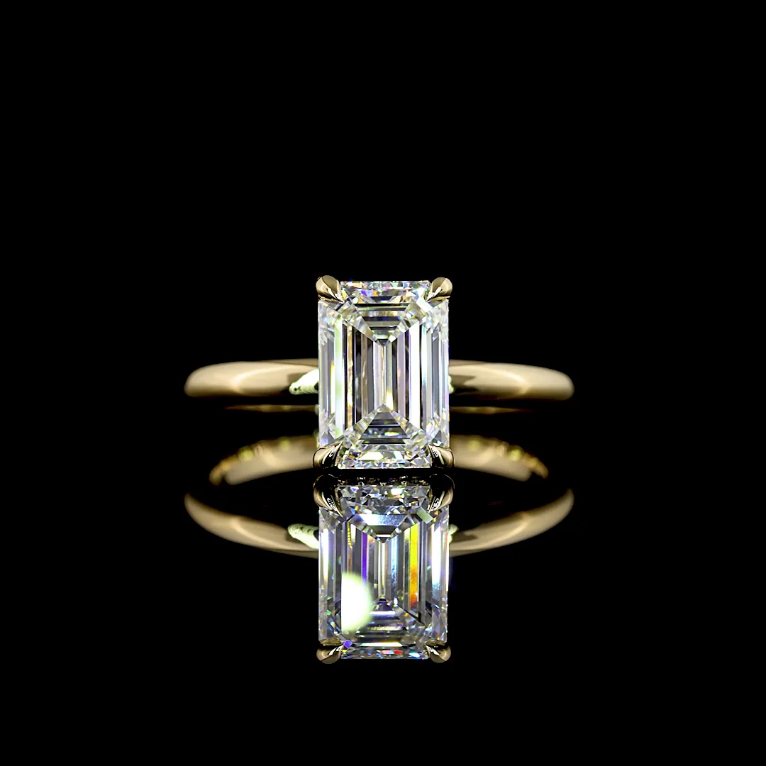 2.23 Cts 14k Yellow Gold Emerald Shape Hidden Halo Ring