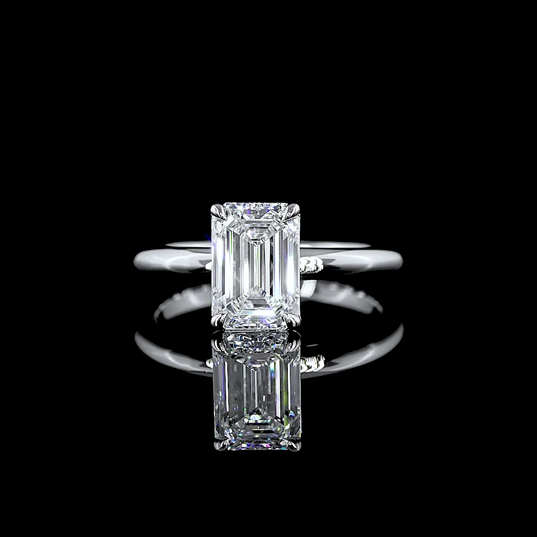 2.03 Cts 14k White Gold Emerald Shape Solitaire Ring