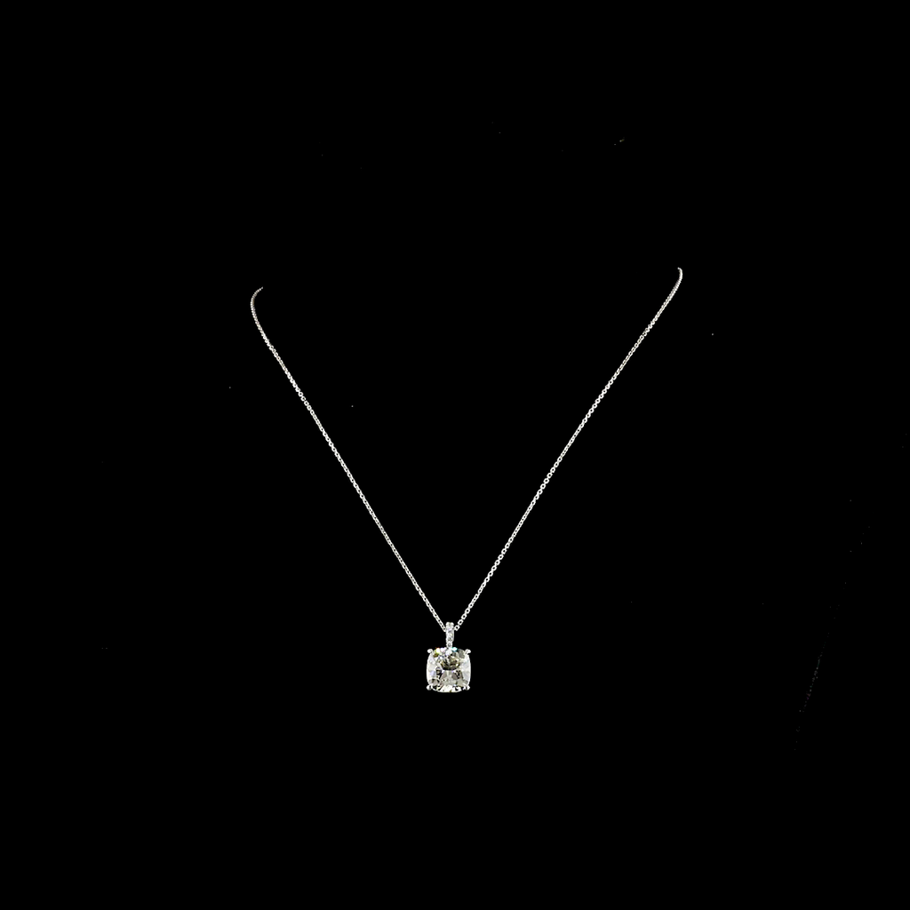5.18 Cts 14k White Gold Cushion Modified Shape Pendant Pendant